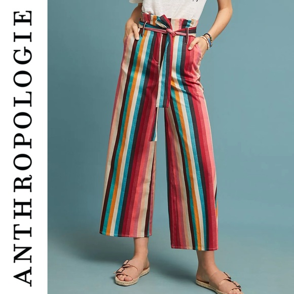 NWT Anthropologie Seen Worn Kept Striped Paperbag High Waisted Wide Leg Pants 2 - Picture 2 of 16